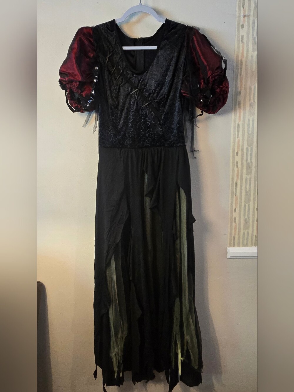 Rubie's Black Snow Fright Dress with Dark Red Puff Sleeves